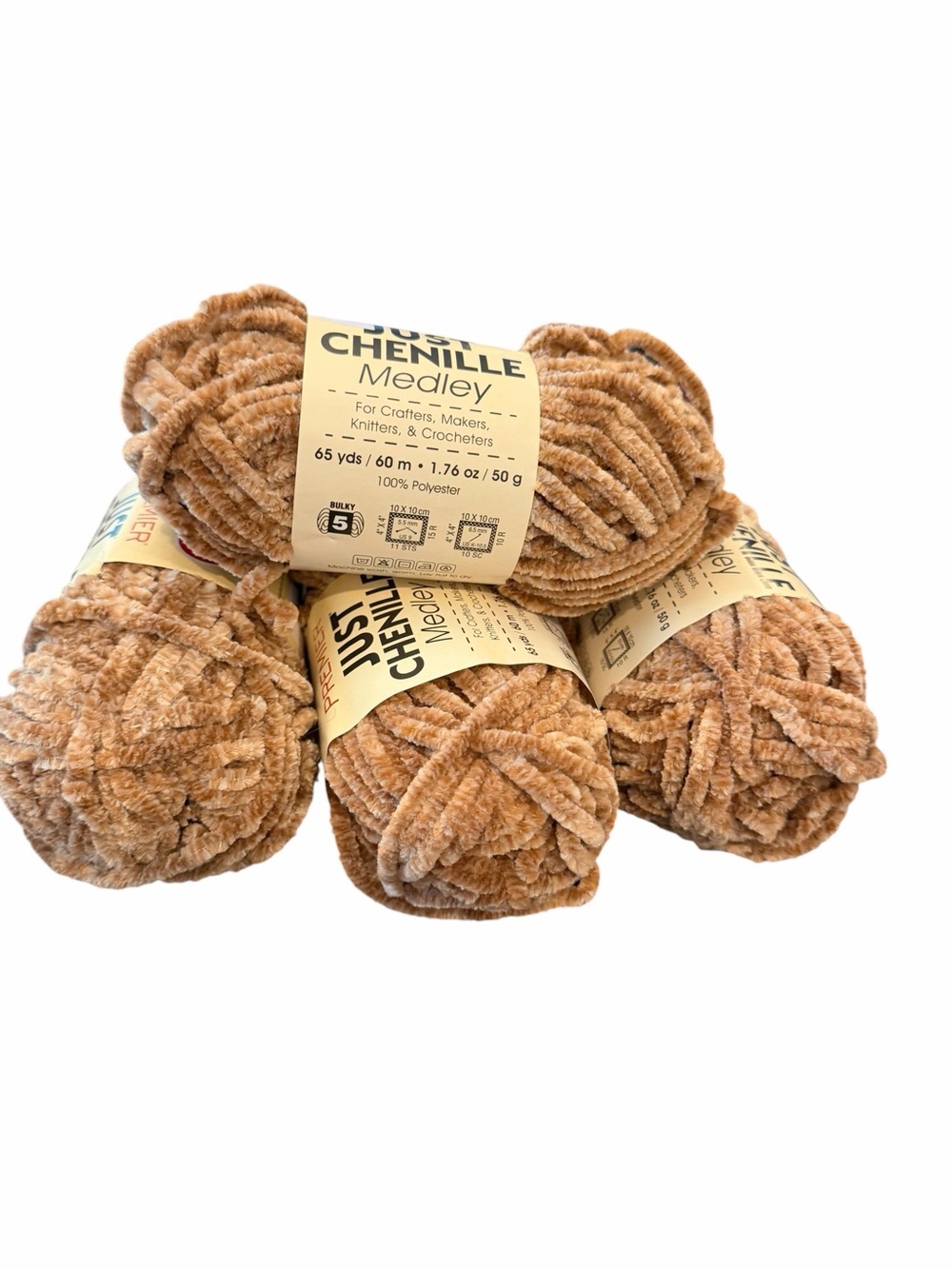 Premier Just Chenille Yarn 4 Skeins #2157-04 Tan Super Bulky 6 Cozy New